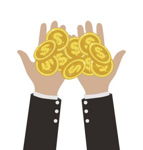 Businessman Hands Giving Gold Coins, Finance Concept